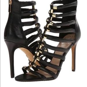 Vince Camuto black and gold Gladiator Heels